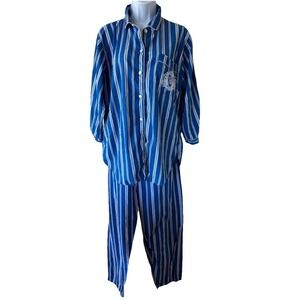 Vtg Victorias Secret Pajama Set Size S Pocket Logo Satin Buttons Blue & White